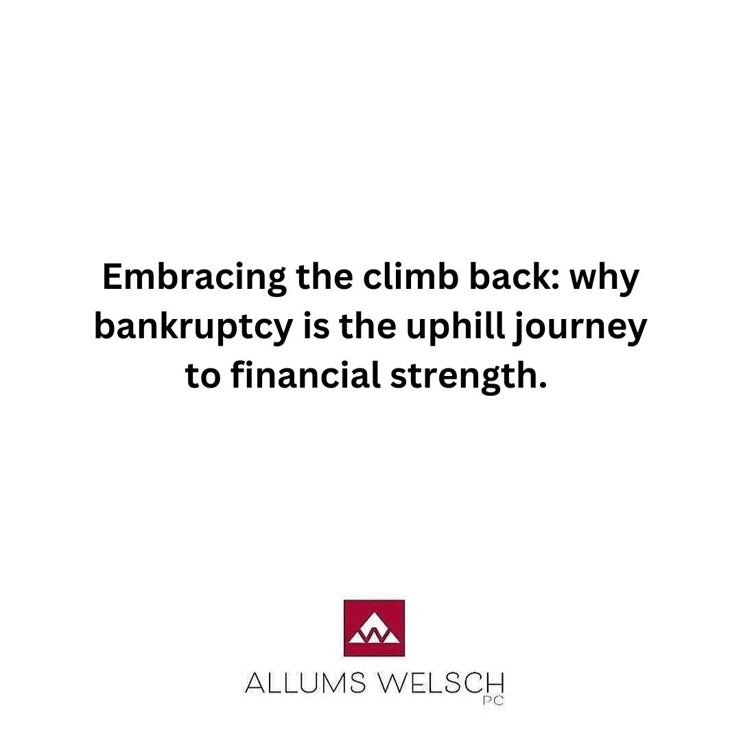 allumslaw's tweet photo. Navigating bankruptcy is like ascending a hill—challenging yet empowering. It's not a setback but an uphill journey toward financial strength and stability.

#bankruptcy #bankruptcylawyer #bankruptcyattorney https://t.co/q2Thcojb3O