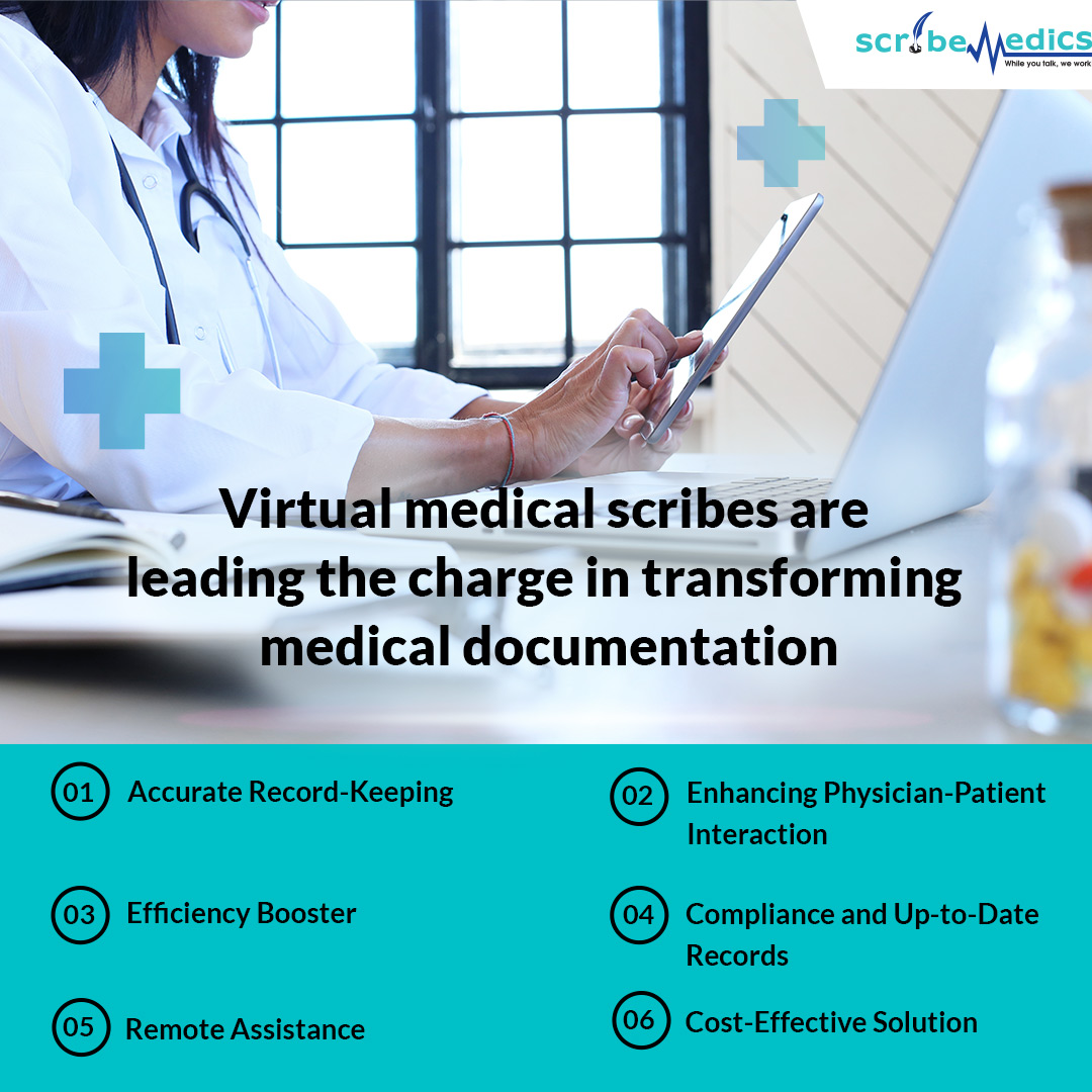 Virtual medical scribes transform patient care by improving efficiency, accuracy, and quality. 

Use virtual medical scribes to advance healthcare.

#ScribeMedics #VirtualMedicalScribes #HealthcareInnovation #MedicalDocumentation #FutureOfHealthcare