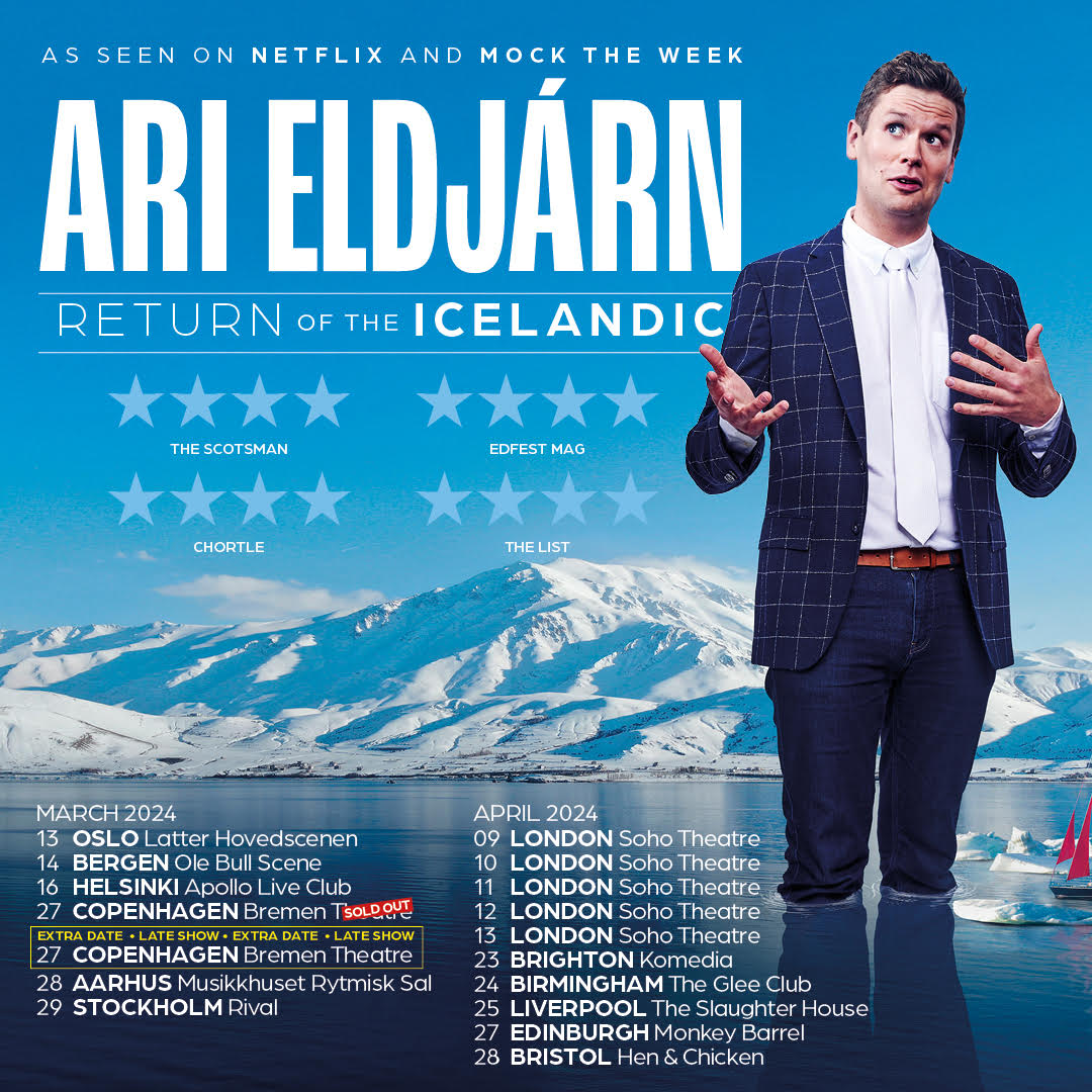 🇮🇸 I'm heading to the UK! 🇬🇧 Catch me in London, Brighton, Birmingham, Liverpool, Edinburgh & Bristol! Tickets are on sale tomorrow 10am GMT. #arieldjárn #standup #standupcomedy #comedy #iceland #mpworldwide