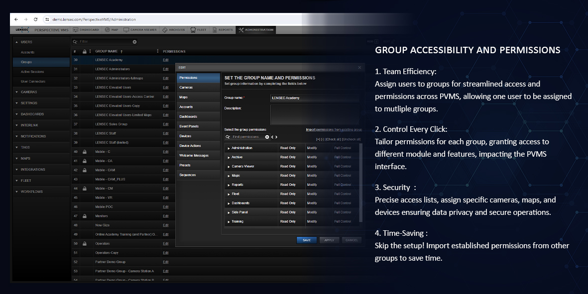 LENSEC's tweet image. Experience the power of flexible security management with PVMS! 🔍
Group accessibility ensures that each group obtains precisely the access they require, promoting security and preventing any misuse.
Boost Collaboration, Enhance Security, Improve Auditability!🚀✨

#lensec #pvms