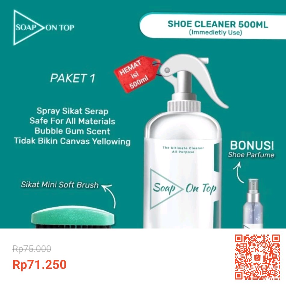 adharul's tweet photo. Cocok untuk bersih-bersih sepatu olahraga. Wangi pula.  Shoes on top Pembersih sepatu putih &amp; warna 500ml hanya Rp71.250 di Shopee. https://t.co/qydPRsIFmE #ShopeeID https://t.co/qs6ICKotIp