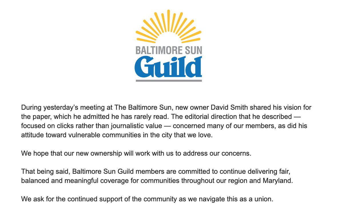 A statement from the Baltimore Sun Guild: