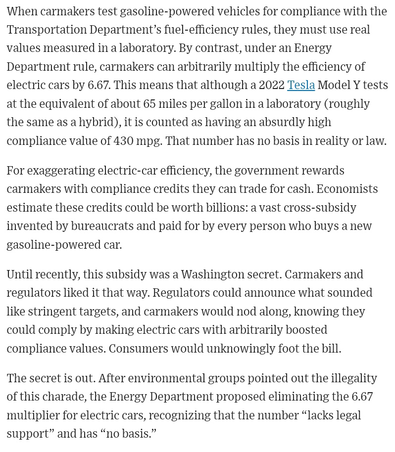 "when it comes to electric cars, the government has a cheating scandal of its own. That scandal, grabbing far fewer headlines, is buried deep in the Federal Register—on page 36,987 of volume 65."  wsj.com/articles/the-e…