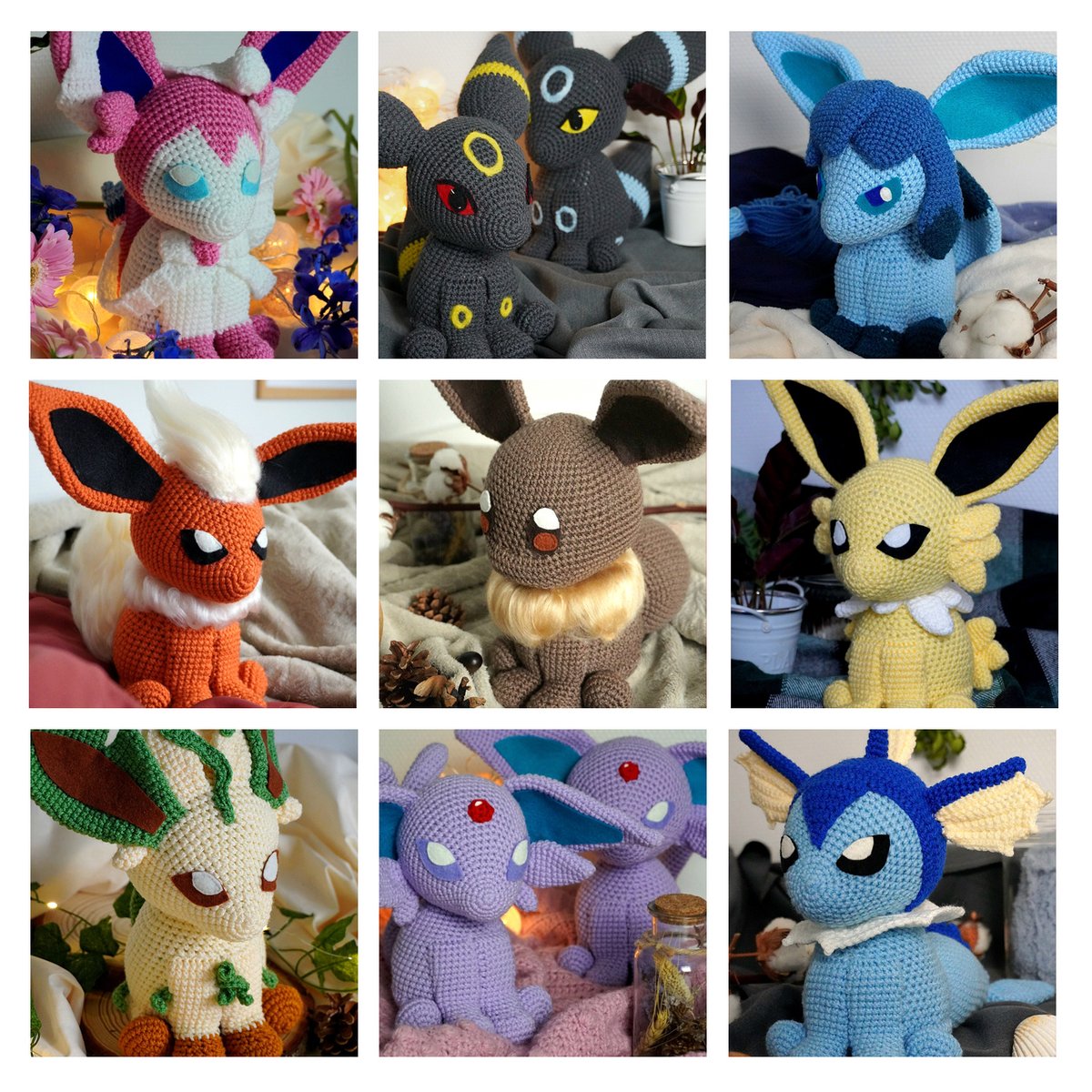 ElGorminator's tweet photo. Tellement  contente d'avoir réussi à crocheter tous ces Evolis ! Je n'étais vraiment pas sûre d'arriver au bout alors pour une  fois, je suis sacrément fière de moi !

Cependant, il est temps qu'ils me quittent et il seront donc disponibles sur la boutique le 19 janvier à 18h ! https://t.co/khCjG7L2Vl