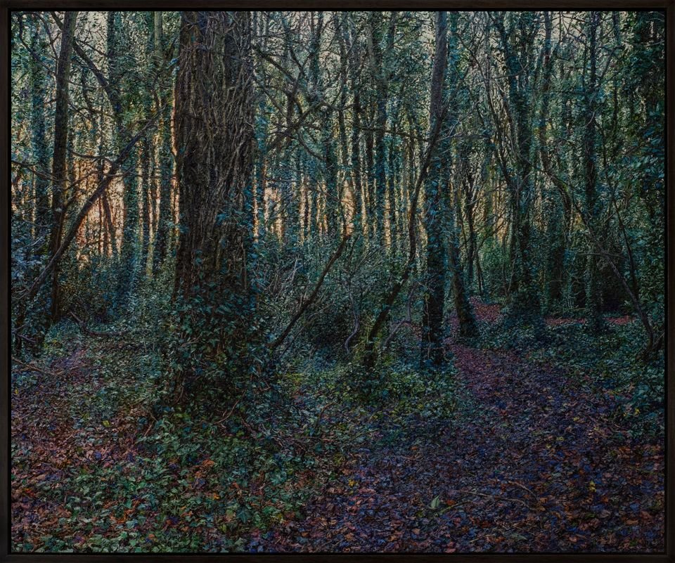 'Under the wings of a murder of crows" 124x104cm oil on canvas painting by Irish artist Jonathan Dickson available to buy at The Kildare Gallery at Kildare Village