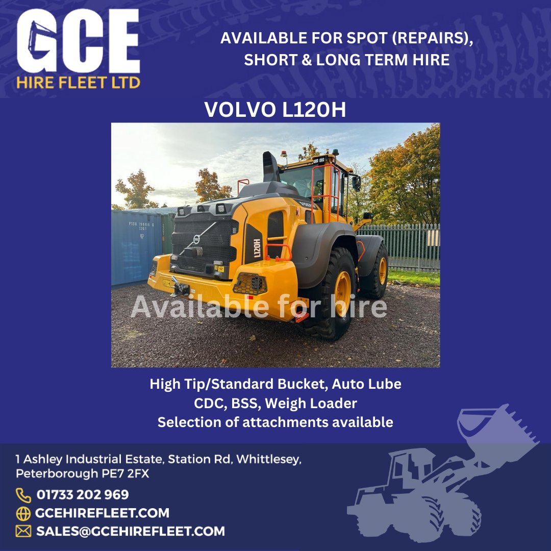 GCE Hire Fleet Ltd (@gcehirefleet) on Twitter photo Available for hire - VOLVO L120H
🔵New/nearly new machinery
🔵Competitive rates
🔵Variable hire length
🔵Nationwide transport solutions
View our hire fleet on our website gcehirefleet.com/hire
Contact us today:
📞 +1733 202969
✉ sales@gcehirefleet.com
#heavyplanthire Available for hire - VOLVO L120H
🔵New/nearly new machinery
🔵Competitive rates
🔵Variable hire length
🔵Nationwide transport solutions
View our hire fleet on our website gcehirefleet.com/hire
Contact us today:
📞 +1733 202969
✉ sales@gcehirefleet.com
#heavyplanthire