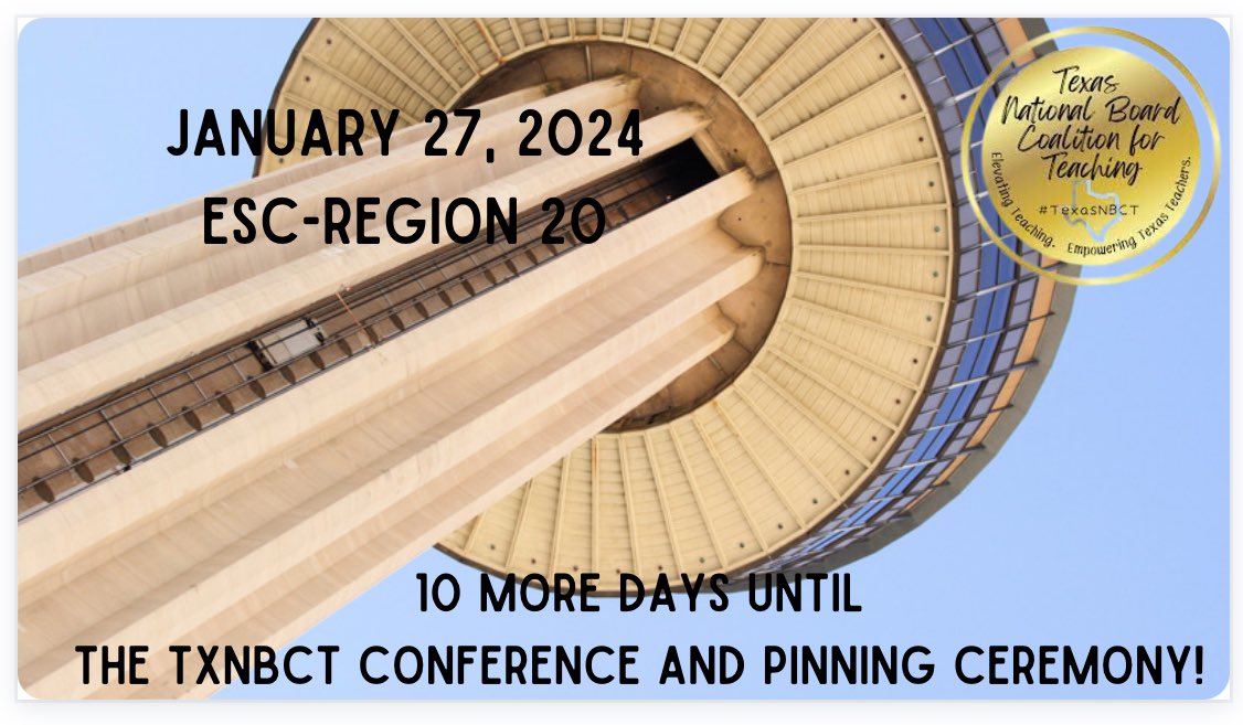 @nbpts @TexasNBCT @ESCRegion20 Every student deserves a national board certified teacher! 10 more days until we gather to learn and celebrate! Register today!  See you in San Antonio 
txnbct.wildapricot.org
#texasteaching #Accomplishedteaching