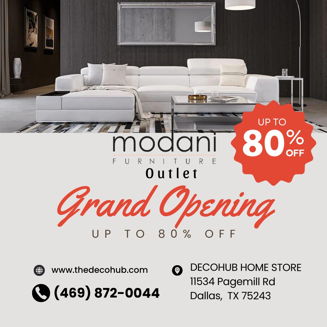 DecohubHome's tweet photo. 🎉 Exciting News, Dallas! Our Modani Outlet is NOW OPEN!🎉
; Opens a new tab
🛋✨ Enjoy UP TO 80% OFF on living, dining, bedroom, office, and outdoor furniture.✅ Local Free Delivery ✅ Flexible Payment Options ✅ Best Quality, Affordable Prices #modanioutlet #grandopeningsales https://t.co/ZPYg10DMTI