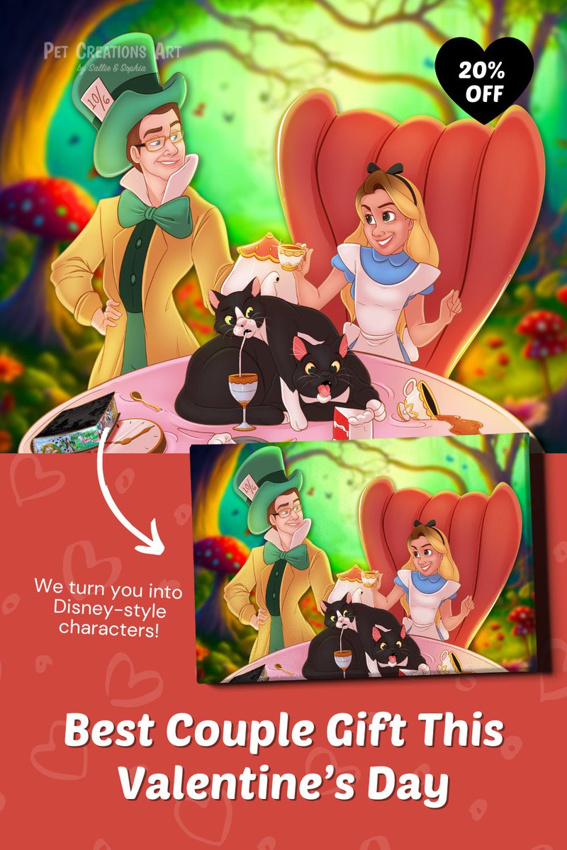 Thinking of Valentine's Day Gift Ideas? We turn you and your pet into disney-style cartoons! 🐶🐾 

Order yours at petcreationsart.com and get 20% off

#valentineadaygiftidea #valentinesdaygift #personalizesgift #petportrait #coupleportrait #customgift #petcanvas