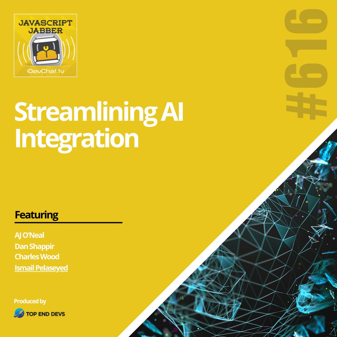 JSJabber's tweet photo. Check out this week's episode of #JavaScriptJabber with Ismail Pelaseyed

#𝗝𝗦𝗝: Streamlining AI Integration 

https://t.co/wcRA2Fh1fL https://t.co/02A0KlNta8