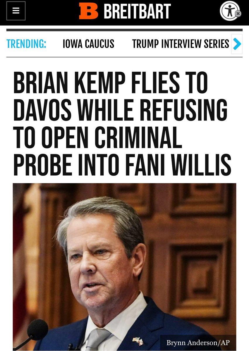 Uniparty Governor Kemp refuses to investigate/ prosecute Fanni Willis. Naturally, this all ties to the stolen 20 elections, that Kemp and Raffensperger helped Stacy Abrams steal with all the ballot harvesting mules.
Now Kemp is off to Davos to get rewarded, and his new marching