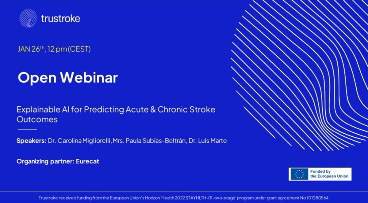 Join us for our upcoming open webinar on 'Explainable #AI for predicting #stroke outcomes.' Secure your spot now with free registration: eurecat.org/en/calendar/tr…