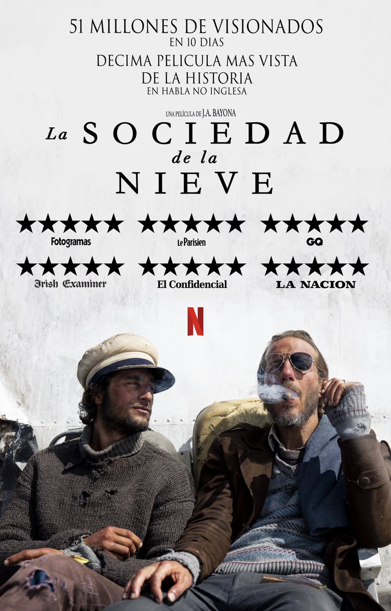 FilmBayona's tweet image. LA SOCIEDAD DE LA NIEVE 
es ya una de las diez películas en habla no inglesa más vistas en la historia de Netflix.
En solo diez días.

51 millones de visionados en todo el mundo.

Número 1 en 93 países.

#LaSociedadDeLaNieve 
#SocietyOfTheSnow

Disponible en @Netflix 
Y en cines…