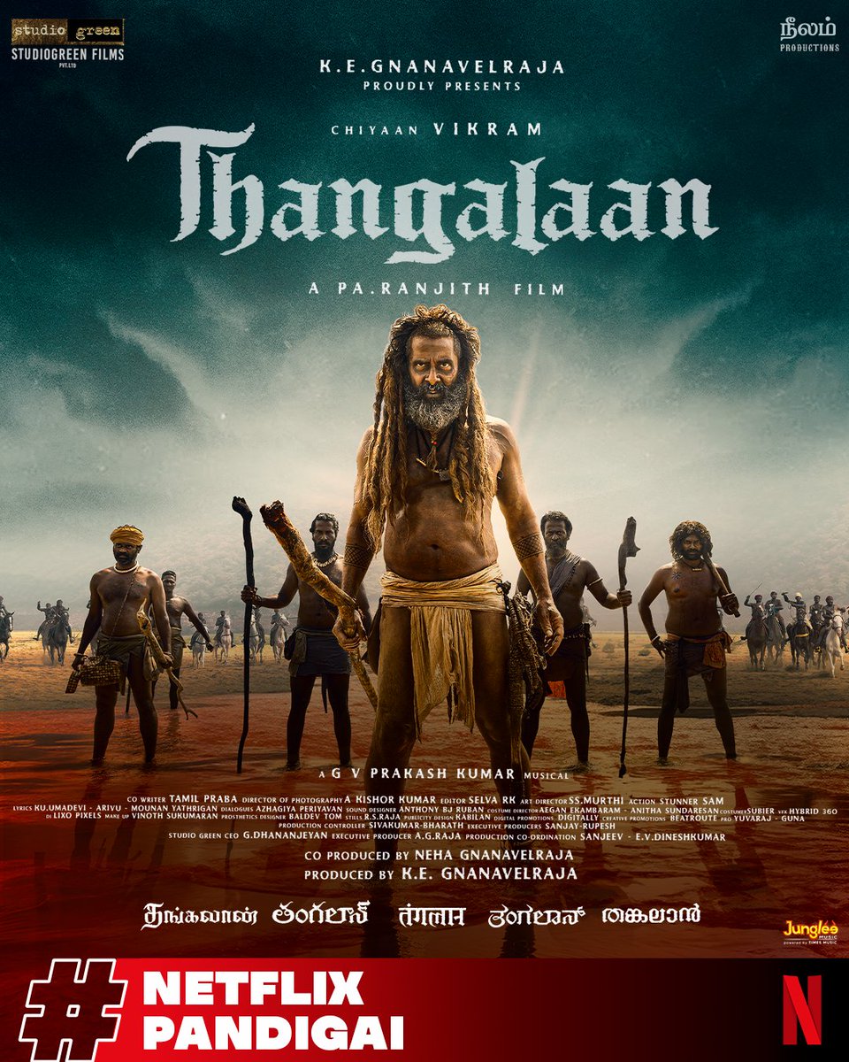 #Thaangalan Digital Rights Bagged By #Netflix in Tamil, Telugu, Malayalam, Kannada, Hindi after theatrical release! 👑

#NetflixPandigai #ThangalaanFromApril2024