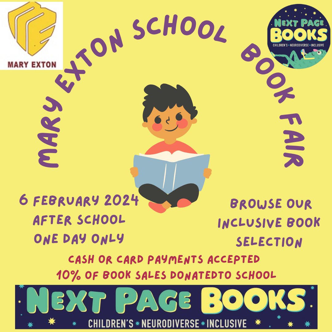exton_mary's tweet photo. We're super excited to have @nextpagebooksUK return to visit us after school Tues 6th Feb for our next book fair. We look forward to seeing you all there! 😄📚 #MEReading #shoplocal https://t.co/6Skere7YvP