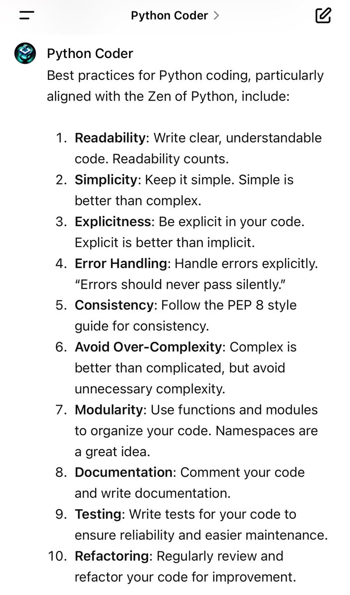 iTr4de_'s tweet image. #ChatHPT #PythonCoder assistant

Python coder 10 best practices

chat.openai.com/g/g-gFwro39EQ-…
