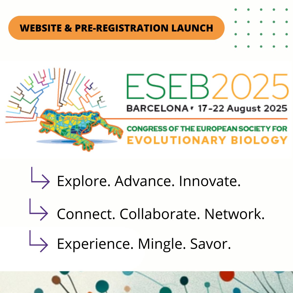 eseb2025's tweet photo. 🎉 ESEB 2025 Congress Website &amp; Pre-Registration Open! 🌍 Join us in #Barcelona for a landmark event in evolutionary biology from Aug 17-22, 2025. 🌟 Early Bird + 5% discount until Mar 24. 🔬 Cutting-edge discussions, networking, and more at #ESEB2025. 👉https://t.co/73NjhRw0yG https://t.co/q0kQpYwuGj