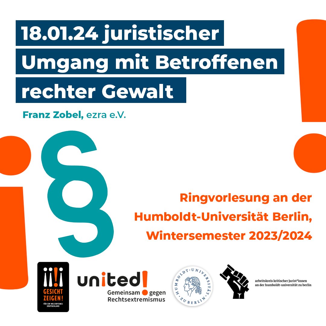 GesichtZeigen's tweet photo. Kommt Donnerstag vorbei und diskutiert mit um 18:15 Uhr im Hörsaal 2097 im Hauptgebäude der @humboldtuni, Unter den Linden 6.

#RingVL #Justiz #Rechtsextremismus #gesichtzeigen @ezra_online https://t.co/jaxIzZmwyO