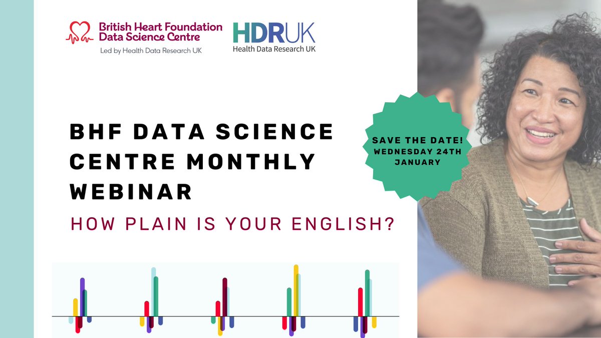 Join the BHF Data Science Centre Monthly Webinar next Wednesday for a special one-off session as we explore plain English summaries and the importance of patient and public involvement. Join us for our monthly webinar entitled 'How plain is your English?'. bit.ly/3NLiyCH