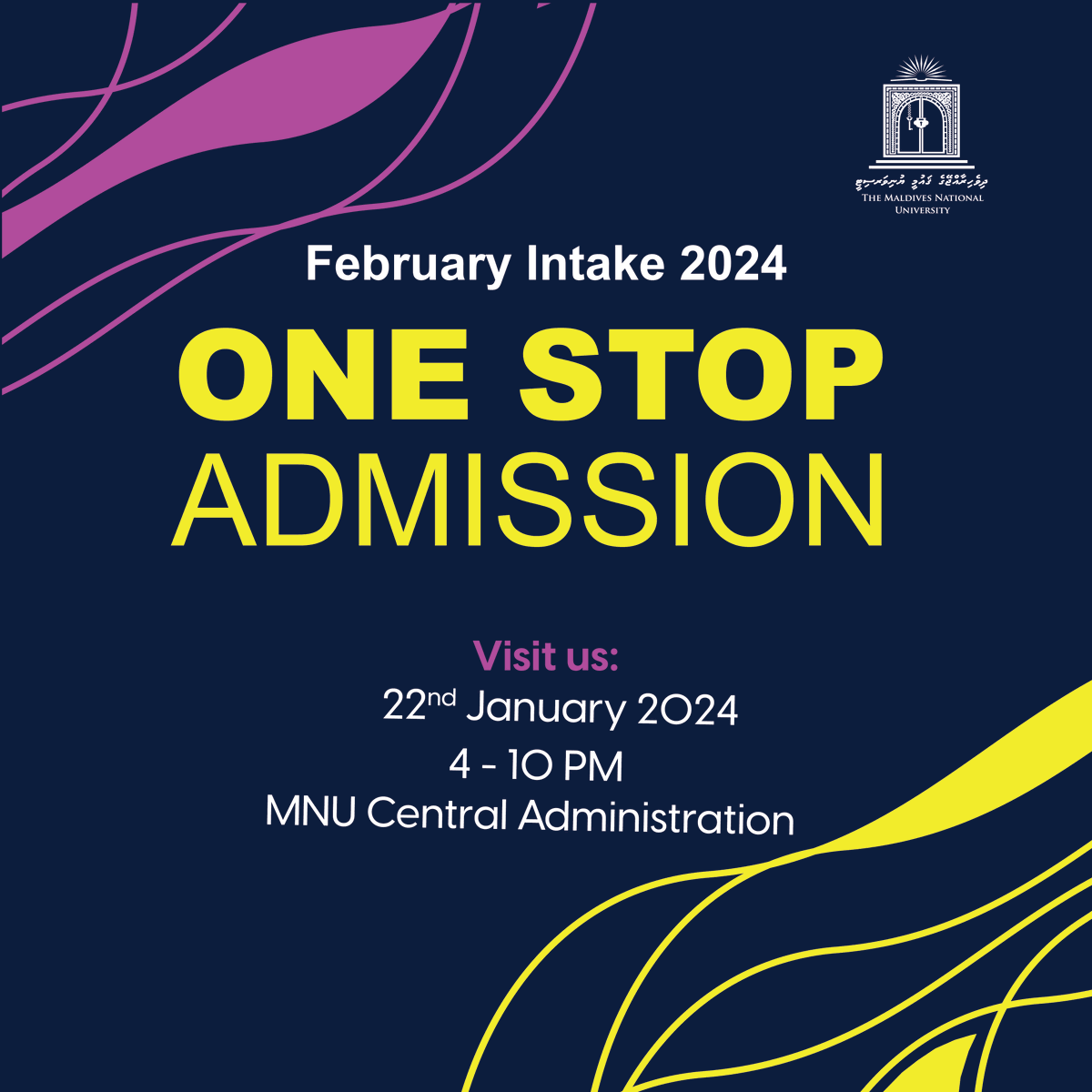 Visit our "One-stop Admission" event to get career guidance, on-spot admission and test your skills by participating in various activities organized by our faculties!

Join us on 22nd January, between 4PM - 10PM at MNU Central Administration (Rahdhebai Hingun).