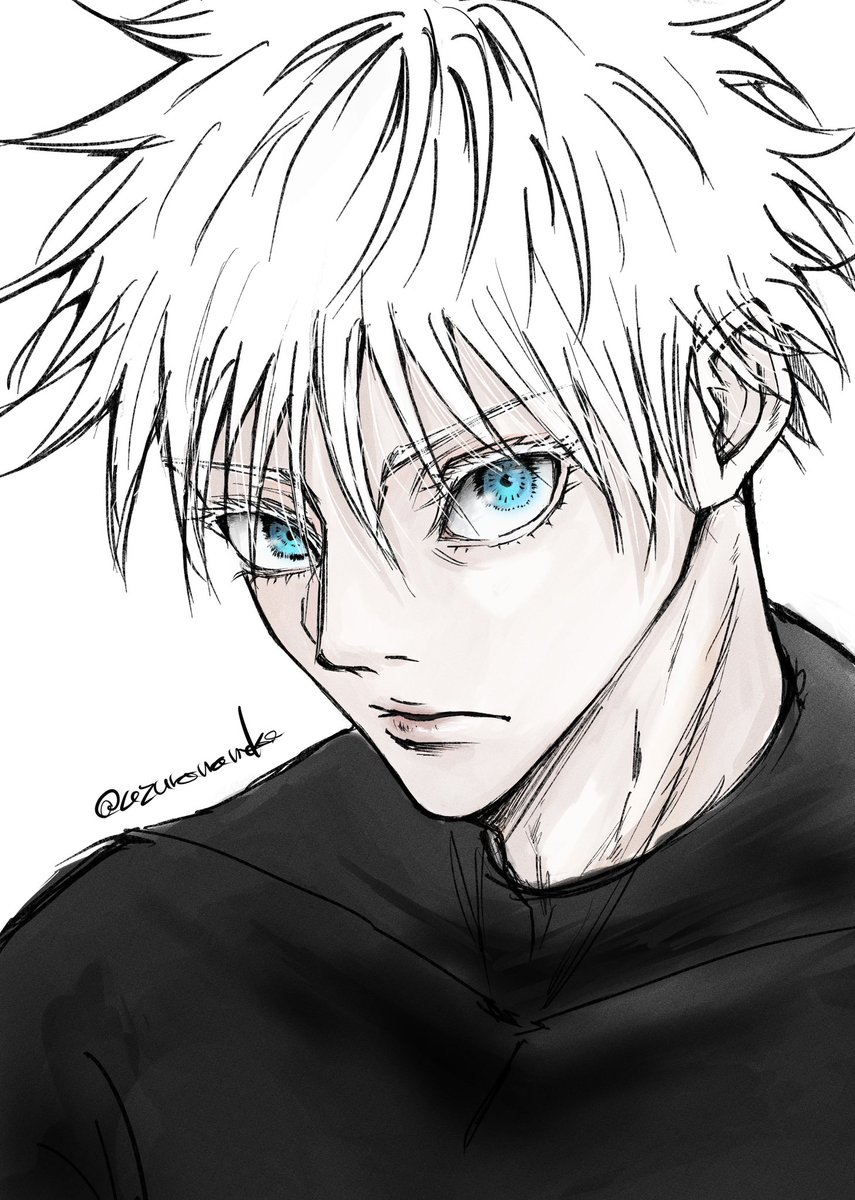 gojou satoru 1boy male focus solo blue eyes short hair white background white hair  illustration images