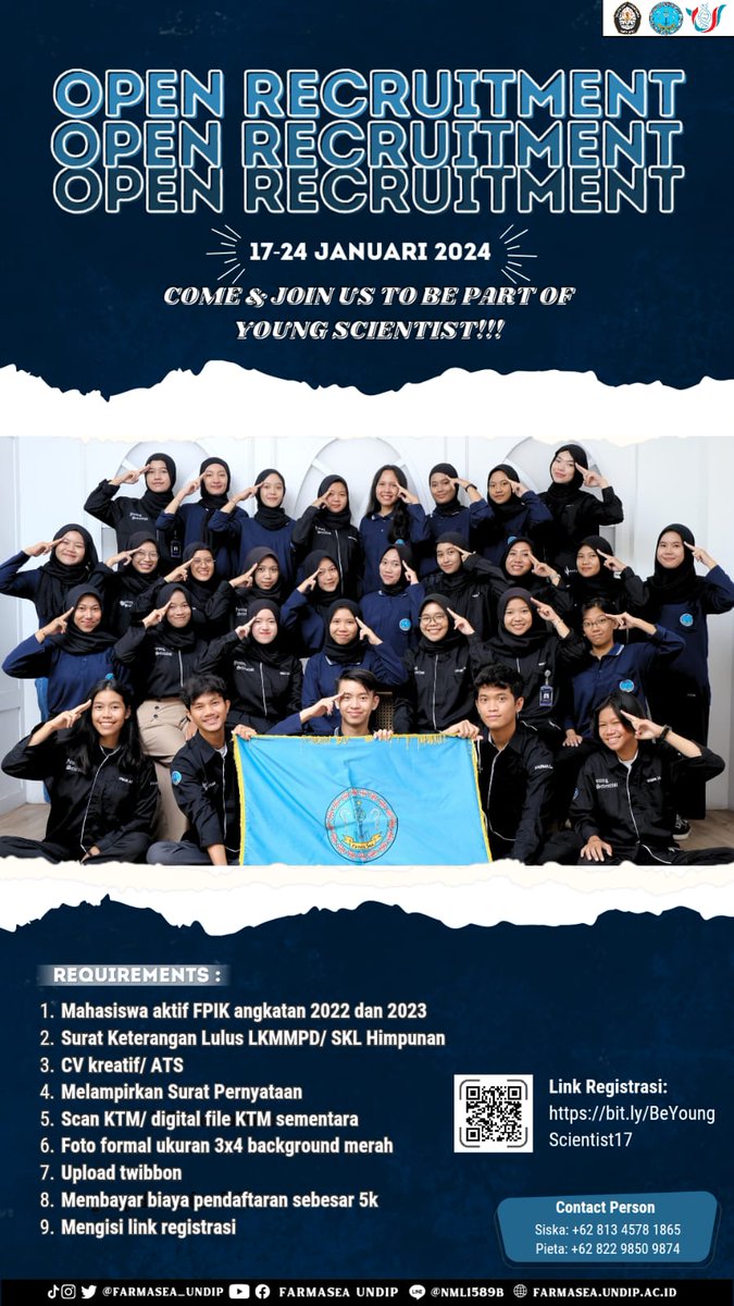 FARMASea_UNDIP's tweet photo. OPEN RECRUITMENT UKM-F FARMASEA 2024

[🧑🏻‍🔬ARE YOU THE NEXT YOUNG SCIENTIST?🧑🏻‍🔬]

Link Registrasi:
https://t.co/ThUWiAsDxg…

━━━━━━━━━━━━━━━
#FARMASea2024
#BeYoungScientist
#KabinetOrcinaria
#YoungScientist17 https://t.co/L4JMfHZm1A