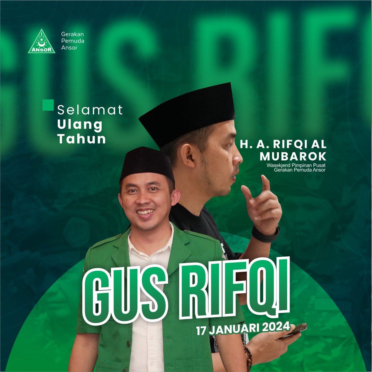 Listy9021's tweet photo. Selamat hari lahir, semoga Allah memberikan keberkahan dgn bertambahnya usiamu Gus Rifki 17 Januari 2024.

#HBDGusRifqi https://t.co/alMrIv7p6z