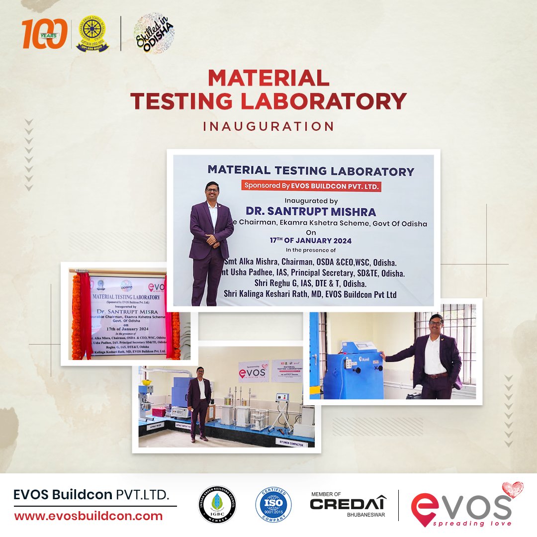 EvosBuildcon_'s tweet photo. Celebrating a milestone at #BoseCollege today with the inauguration of new #MaterialTestingLab, established and sponsored by Evos Graced by the presence of Mr. Kalinga Keshari Rath , MD, Evos Buildcon, this state-of-the-art laboratory promises to elevate standards in the region. https://t.co/OUDEJ3x1zJ