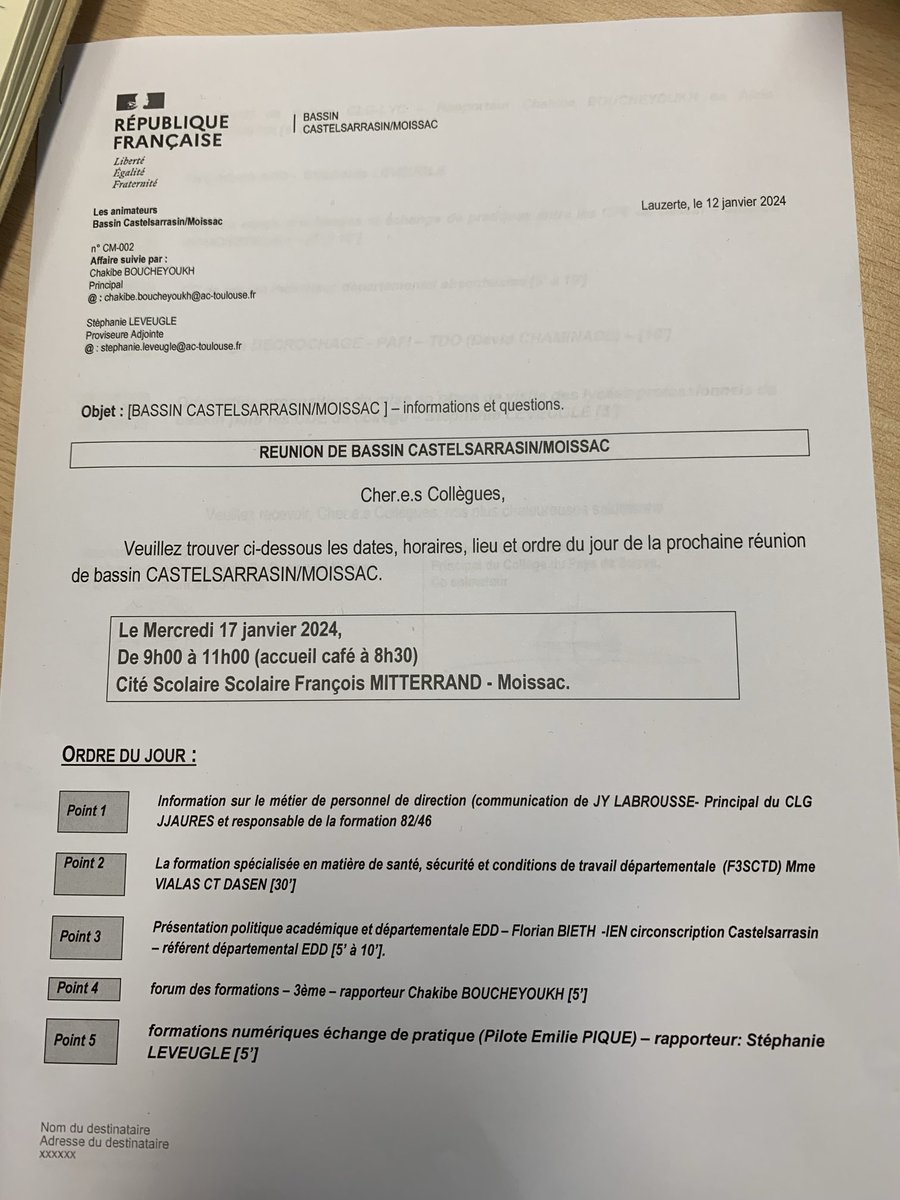 Réunion de Bassin Castelsarrasin/Moissac pour les chefs d’établissements et les ien de secteur. Échanges, concertation et pistes de travail dans l’intérêt des élèves. ⁦@actoulouse⁩