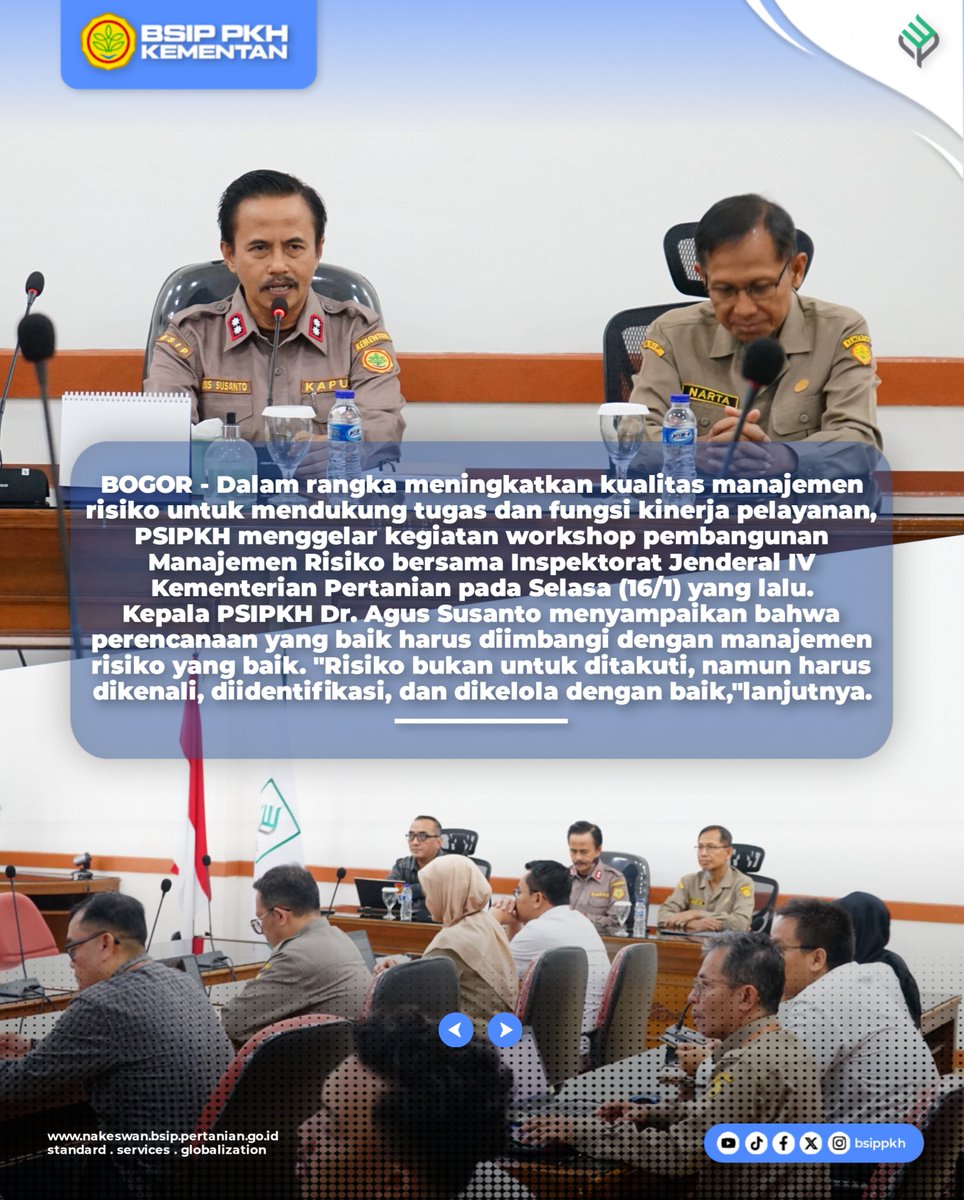 brmppkh's tweet photo. SobaTani,
Guna meningkatkan kualitas manajemen risiko untuk mendukung tugas dan fungsi kinerja pelayanan, BSIP PKH menggelar kegiatan workshop pembangunan Manajemen Risiko.
Simak selengkapnya pada postingan berikut ya!
#bsippkh
#bsipkementan
#MRI https://t.co/QXWZhqoxDK