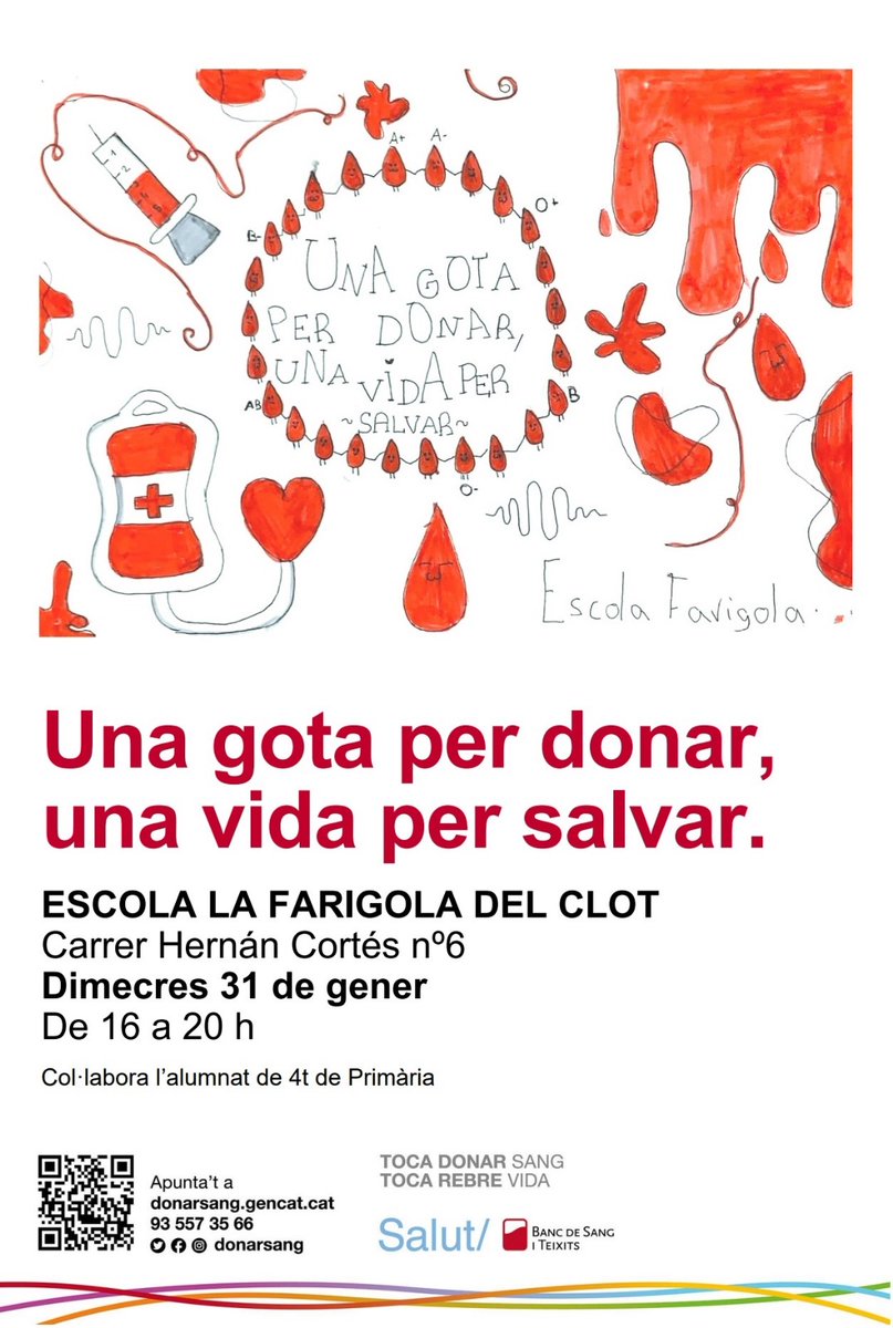 Ja tenim cartell per a la campanya del Banc de Sang <a href="/donarsang/">Banc de Sang</a> que organitza l'alumnat de #Farigola4t. Aprenentatge i servei #APS