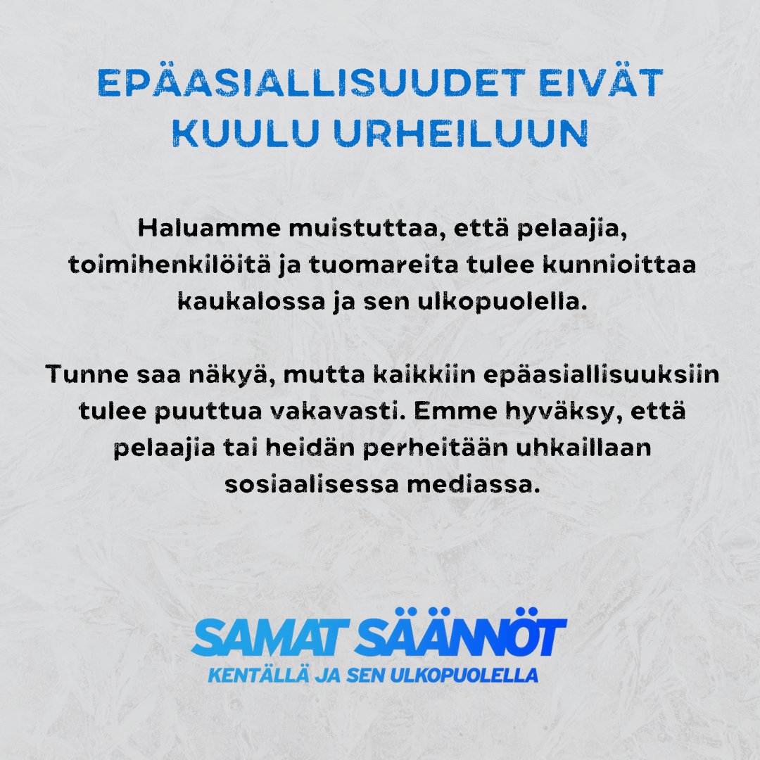 Epäasiallisuudet kaukalossa ja sen ulkopuolella tulee ottaa aina vakavasti. 👇 #SamatSäännöt #SJRY #Liiga #Mestis #Leijonat #NaistenLiiga