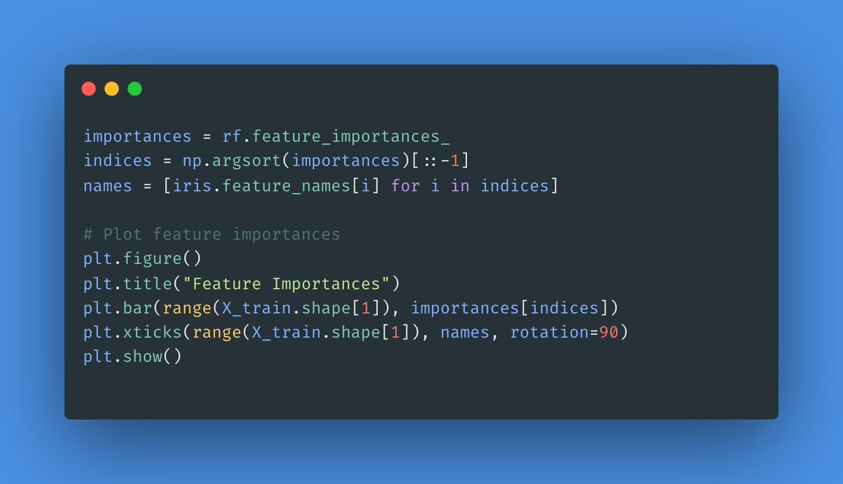 mendsalbert's tweet image. Feature Importance: One of the great things about Random Forest is its ability to rank the importance of different features in making predictions. Here's how you can extract this information:
#DataScienceTips