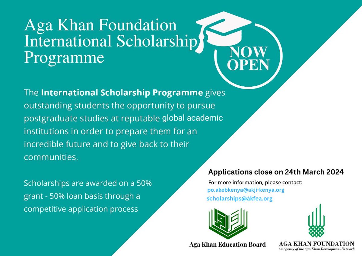 Applications for the 2024 cycle of the ISP have launched! Open to #Kenyan, #Ugandan and #Tanzanian students. For more information, please contact scholarships@akfea.org #scholarships #masters #phd