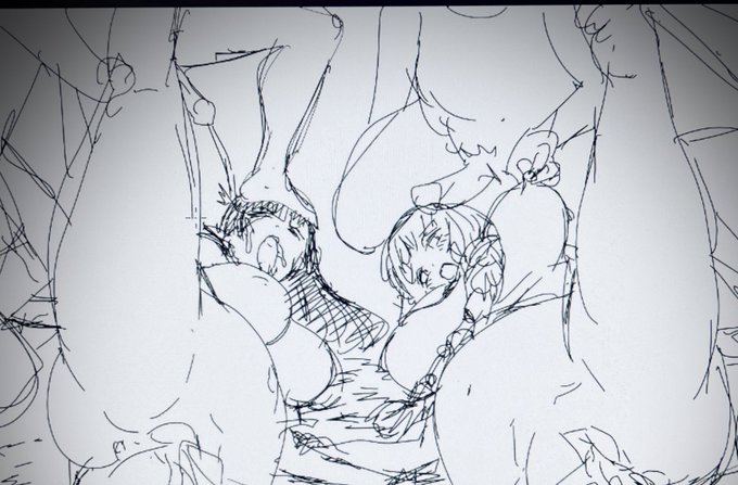 次回ファンサイト投稿ラフ🤓✒️

夜縛エクストラアナザーイラスト!
エクストラ7話にて、巫女達が操られ野獣と化したモブ男子達相手に最初は余裕をかましていたが、あまりのザーメン責めを受け前に見事に撃沈、封印を全て破られた…
そして、ボテ腹で並べられ着床確認。🤓そのシーンをイラスト化! 