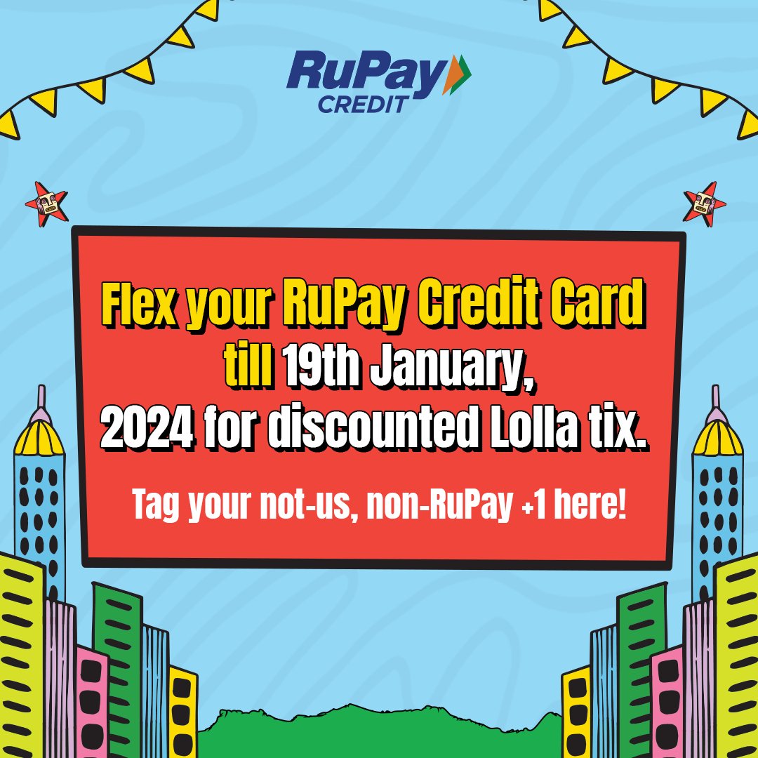 RuPay_npci's tweet photo. It’s Lollaland in RuPay’s world &amp; you’re just living in it!

Accept it or #AskForRuPay because RuPayers get @LollaIndia tix at discounts. Live till 19th January, 2024.

#RuPay #RuPayCreditCard #LollapaloozaOffer #Lolla2024  #RuPayExclusive #AskForRuPay #RuPayLolla #LollaWithRuPay https://t.co/U5EglrThbA