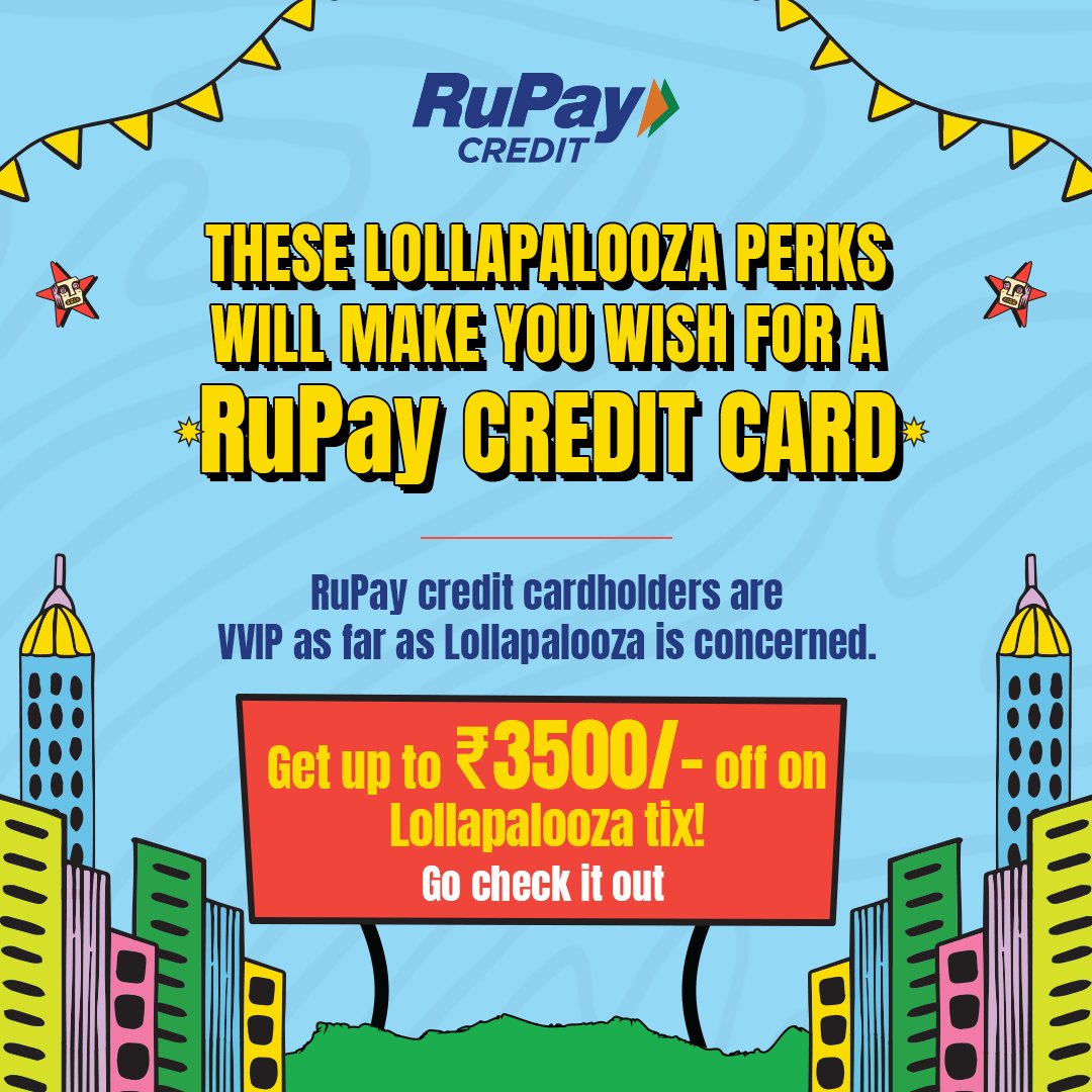 RuPay_npci's tweet photo. It’s Lollaland in RuPay’s world &amp; you’re just living in it!

Accept it or #AskForRuPay because RuPayers get @LollaIndia tix at discounts. Live till 19th January, 2024.

#RuPay #RuPayCreditCard #LollapaloozaOffer #Lolla2024  #RuPayExclusive #AskForRuPay #RuPayLolla #LollaWithRuPay https://t.co/U5EglrThbA