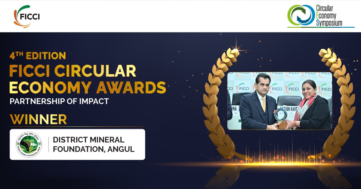 QF_FICCI's tweet photo. Thrilled to announce the winner of the Partnership of Impact category at the 4th edition of the FICCI Circular Economy Awards is the District Mineral Foundation, Angul.
Their commitment to sustainable practices is truly commendable.

Visit https://t.co/FFYRY1hGVs

#FICCI #CES2024 https://t.co/2OFQwYKs5r