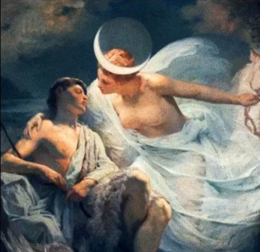 SalaLettura's tweet photo. Il mito greco narra di Selene, dea della luna, e del suo amore per un giovane pastore dell’Asia Minore, Endimione, che di notte, amava guardare la luna e si perdeva a seguirla nel cielo, ogni volta prima di addormentarsi, chiamandola, parlandole. Selene percepiva i suoi sguardi e sentiva le sue parole. Decise perciò di andarlo a trovare e se ne innamorò da sembrarle insopportabile che potesse mutare, muoversi da quella perfezione. Supplicò Zeus di proteggerlo dal mutamento del tempo. Zeus esaudì la sua preghiera ed Endimione non si svegliò più. Rimase eternamente giovane e bello. Ogni volta che Selene scompare dietro il monte Latmo, va a trovare il suo amore che dorme in una grotta. Dalla loro unione nacquero cinquanta figlie, tra cui Pandia, il plenilunio.

#DilloAllaLuna a #SalaLettura @Alberto63Al 
@MaraBussani @crociangelini @DonatellaNicit4