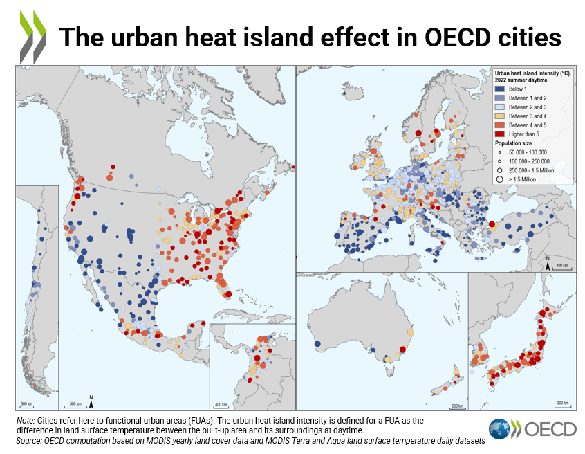 💡Places in cities with over 250k inhabitants are on average 3°C warmer than in surrounding areas.

To discuss territorial impacts on climate disparities, join our #OECD seminar on "Sustainable Buildings and Cities"

Register 👉 t.ly/Xq_qc