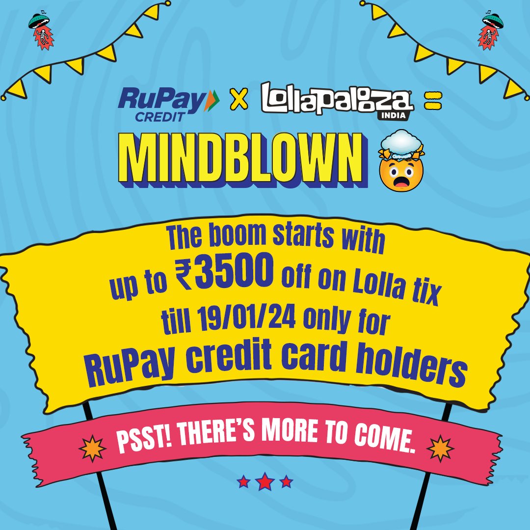 RuPay_npci's tweet photo. You gotta make a pretty strong case to be a RuPay credit card user's +1 for @lollaindia for they sure are gonna get a lot of requests with what @rupay_npci has planned for them.
#RuPay #RuPayCreditCard #LollapaloozaOffer #Lolla2024 #LollaIndia #RuPayExclusive #AskForRuPay https://t.co/LzXf0l0n84