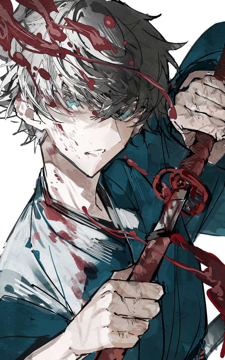 1boy weapon male focus holding weapon holding blood sword  illustration images