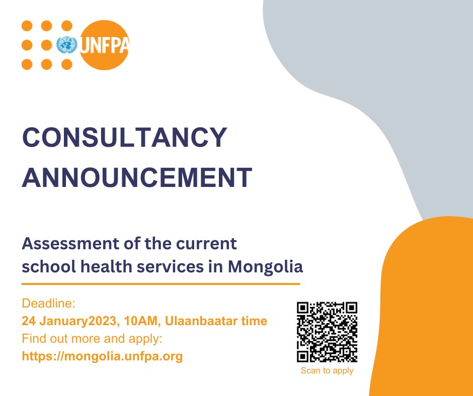 WE ARE HIRING 📷📷📷
UNFPA Mongolia is looking for a consultant to assess the current school health services in Mongolia.
Duration: 8 weeks
Location: Ulaanbaatar Mongolia
Deadline: 24 January 2024, Wednesday, 10:00 AM
Apply via mongolia.unfpa.org/en/vacancies/c…