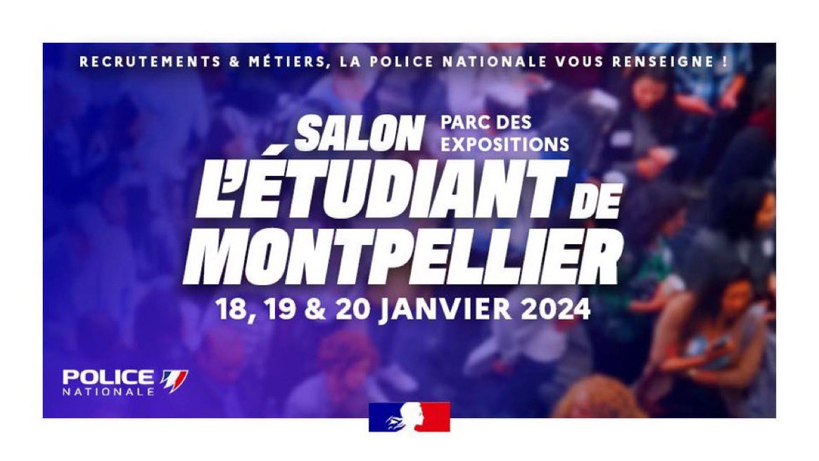 🚨Vous êtes tenté par une carrière dans la police nationale. #RDV demain au Salon l'Étudiant de l'enseignement supérieur #Montpellier! Notre service #recrutement répondra à toutes vos ❓Ne manquez pas cette chance de faire une carrière passionnante devenirpolicie.fr