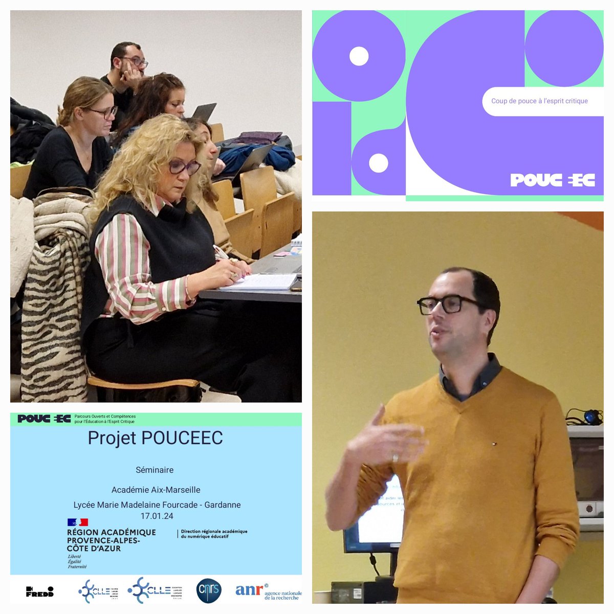 SabineTicaud's tweet image. Séminaire de lancement du projet #POUCEEC lycée Fourcade Gardanne @AcAixMarseille piloté par @DranePaca en présence de @Franck_Amadieu dir labo CLLE de Toulouse, du partenaire FReDD et des enseignants impliqués pour le développement de #esprit_critique