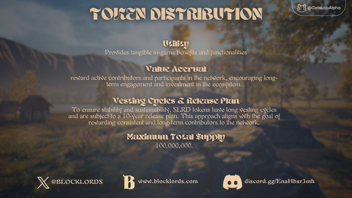 CatsLabAlpha's tweet photo. ⚔️Introducing BLOCKLORDS: A Player-Driven Medieval Grand Strategy Game by MetaKing Studios ⚔️

• 40,000 Downloads @EpicGames
• 1 Million Weekly Hours Played
• Token drops
• Invested by 30+ VCs and Partners including Animoca, Polygon Ventures and many more.

🧵A thread:

🌟 Overview: 

Immerse yourself in a world where decisions shape destiny. BLOCKLORDS offers diverse playstyles, innovative mechanics, and a player-powered economy. Developed by MetaKing Studios, it promises a unique and captivating strategy gaming experience.

Revolutionizing online gaming by overcoming MMORPG limitations, reviving strategy gaming, and addressing flaws in web3 games. An innovative solution combining the best elements for a community-driven MMO strategy game.

🪙 $LRD Token in BLOCKLORDS: A Dual Role in Gameplay and Governance 

The $LRD token stands as a cornerstone within the BLOCKLORDS ecosystem, playing a pivotal role in both gameplay and governance. To earn $LRD, players actively engage in the game, accumulating tokens as a reward for consistent and strategic play. This intricate integration ensures that $LRD becomes an integral part of the core gaming experience, emphasizing the need for cunning resource management and strategic abilities to amass this primary token.

In the utilization of $LRD, players are presented with a dual-choice dynamic. They can either lock or spend their $LRD tokens to gain influence within the game. This influence, a valuable in-game asset, serves as the key to unlocking various features, including the purchase of season resource packs, limited heroes, and time boosts. This strategic use of $LRD not only enhances the player's ability to progress but also adds a layer of depth to the gaming experience, creating a dynamic ecosystem where players' choices directly impact their journey and enjoyment of BLOCKLORDS.

💻 Technology: 

BLOCKLORDS utilizes advanced technologies, including Unity Game Engine for a robust foundation, Seascape Auth Centre for unified user registration, and The Portal for blockchain interoperability. Ensuring an immersive and interconnected gaming experience.

💸 Supported Marketplaces: 

BLOCKLORDS Market
Token Trove
Immutable Marketplace
Opensea
Magic Eden

📲 Stay updated with the Alpha:

Follow: @BLOCKLORDS
Join discord: https://t.co/nm6ebf9FQx
Website: https://t.co/zh6WMsjmOd

🚀 Join the BLOCKLORDS Adventure! It's more than a game; it's a bold step forward in the online gaming landscape, offering a balanced, player-centric experience. Embark on a legendary journey in the evolving platform of BLOCKLORDS.