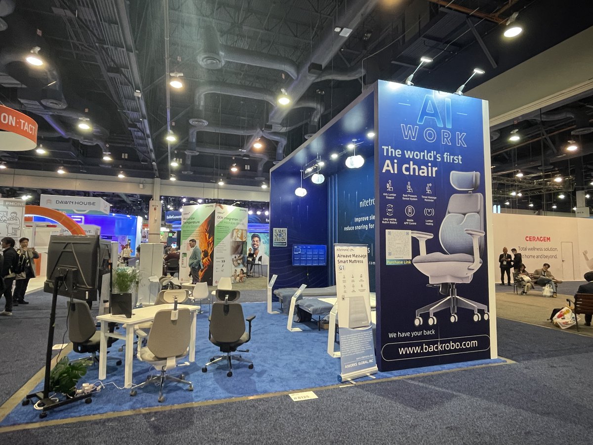 Backrobosmart's tweet photo. Guess who's back at CES? The chair that outsmarted them all! 🏆
Sitting never felt this smart until CES 2023, and we're back to prove it again!  
Join us to experience the chair that's redefining relaxation and innovation  

#airsmartchair #CES2024 #CESlive #aichair #Technology https://t.co/fMjgB6opQK