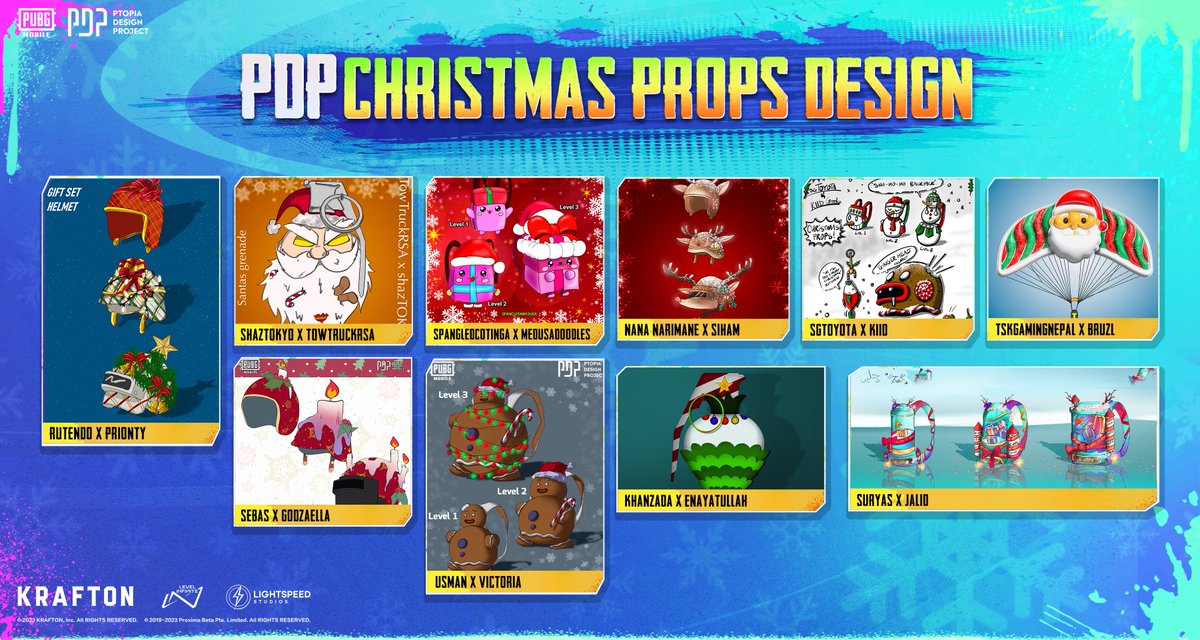 PUBGMCreative's tweet photo. Proudly sharing our CREATIVE SHOWCASE🎨featuring the amazing holiday prop designs submitted to our #PDPchristmasprops event! 📷A big thanks to all the talented creators who brought Christmas cheer to Erangel with their festive submissions.  #PUBGMOBILE #PUBGMPDP #PUBGMCREATIVE https://t.co/iOJS95uJWB
