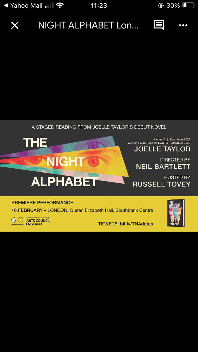 Five years in the thinking and conjuring but she’s finally here. Join me for a staged reading on Feb 16 in Queen Elizabeth Hall 8pm of my debut novel The Night Alphabet. QueerFuturism meets feminist magic realism… ⁦@riverrunbooks⁩ ⁦⁦@southbankcentre⁩