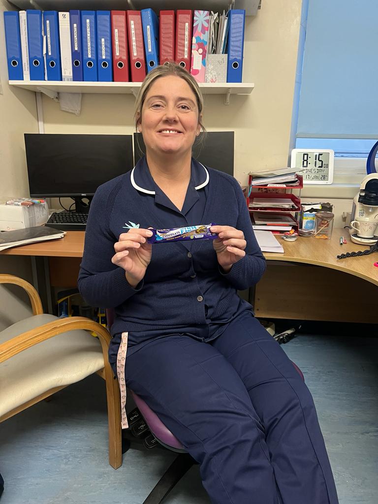 Nice start to a tough day chocolate fish for fabulous Lizzie for her inspiring kindness and caring for her team @JoSmithngh @MummaLids @debshan65 @NGHnhstrust